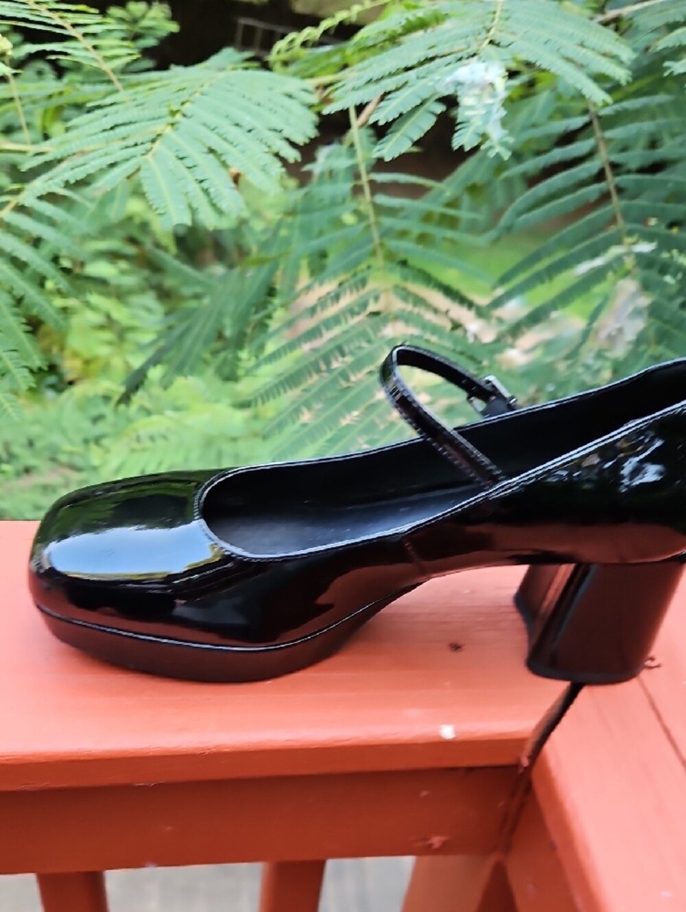 AEROSOLES SHANNON Black Patent  Mary Jane Platform Block Heels  Size 9W - Picture 13 of 17